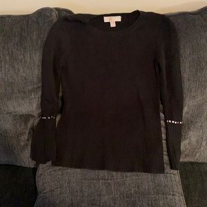 Size large Michael Kors Black rib knit embellished bell sleeve sweater